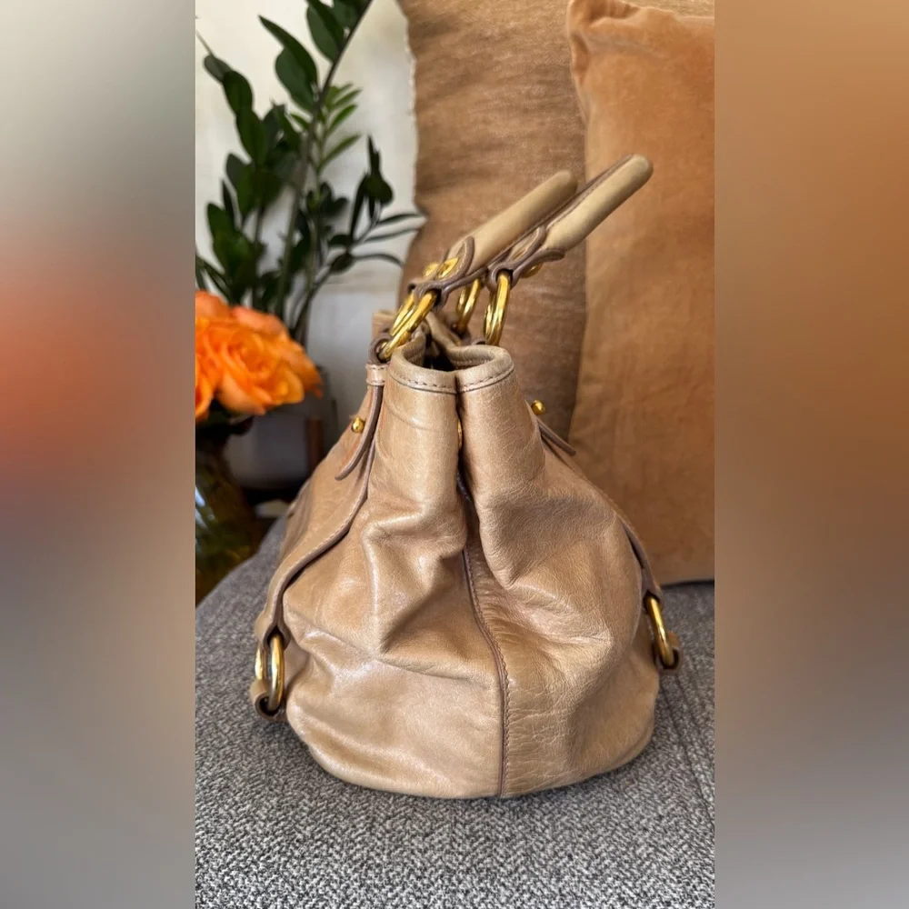 Miu Miu Vitello Lux Tan Leather Satchel with Gold Hardware - Picture 8 of 17